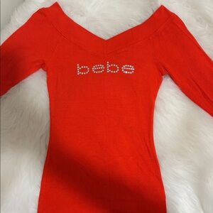 Bebe Vibrant Red Off-Shoulder Top